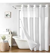 eachope No Hooks Needed Linen Textured Shower Curtain with Snap-in Fabric Liner Set,White Hotel L...