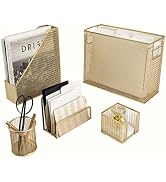BLU MONACO Cute Desk Organizers and Accessories - 5 Piece Gold Desk Accessories Set Includes Hang...