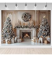 Mocsicka Christmas Fireplace Backdrop Gold Christmas Tree Fireplace Background Photography Decora...