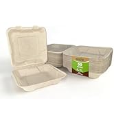 BREFR 50 Pack 8x8 Inch Compostable Clamshell Takeout Containers, Biodegradable To Go Boxes – Heav...