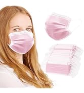 100Pcs Pink Disposable Face Mask, 3 Ply Masks with Soft Elastic Ear loops