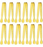 BEWOS 12Pcs Mini Serving Tongs - 4.3 Inch 304 Stainless Steel Ice Tongs, Gold Serving Tongs for C...