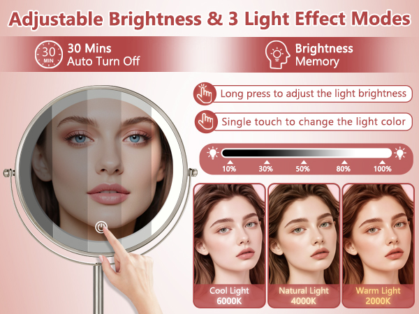 3 color light makeup mirror