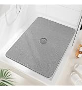 HITSLAM Non Slip Shower Mat with Center Drain Hole 32 x 24 Inch Grey | Bath Mat for Textured Tub,...