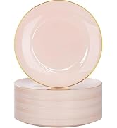 Nervure 100PCS Pink and Gold Plastic Plates - 10.25 inch Pink Disposable Plates with Gold Rim - P...