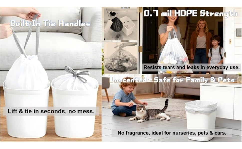 tear resistant small trash bags, leak proof 4 gallon wastebasket liners hdpe