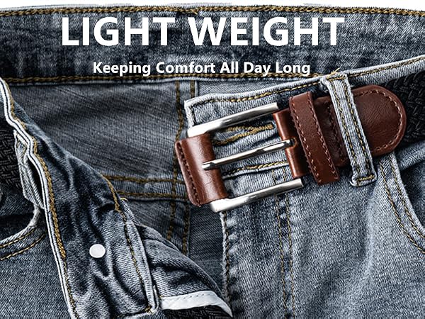 Braided Belt, 1 3/8", Woven Stretch Belt for Golf Casual Jeans Shorts Pants