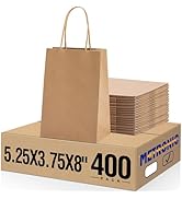 METRONIC Brown Paper Bags with Handles Bulk 5.25x3.75x8'' 400Pcs, Kraft Gift Bags for Small Busin...