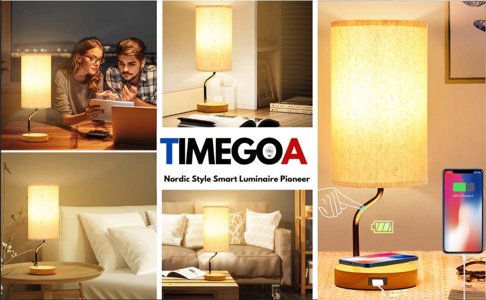 Touch Control Table Lamp with Wireless Charger and USB Port