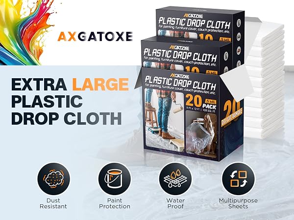 Heavy-duty plastic drop cloths for painting—dustproof, waterproof, tear-resistant