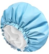 Shower Caps for Women, Terry Cloth Lined EVA Exterior Elastic and Reusable Bath Caps, Double Wate...