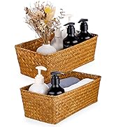 Sumnacon 2Pcs Bathroom Organize Baskets, Seagrass Toilet Baskets with Section for Tissue Toilet P...