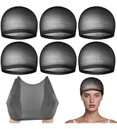 PLULON 6 Pcs Black Wig Cap for Women, Mesh Stocking Wig Caps Net Closed End Hair Mesh Net Liner U...