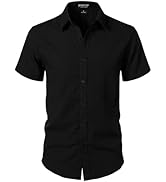 JEMITOP Men's Stretch Textured Short Sleeve Button Down Shirts Summer Casual Beach Wedding Vacati...