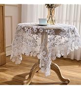 Raedan Floral Lace Tablecloth Grey with White Silver Embroidered Flowers 33”x33” Square Small Tab...