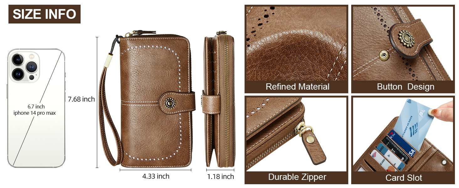 Large women's wallet compared with your Phone, is convenient for work, dating, shopping, traveling.