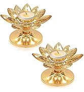 2 PCS Gold Crystal Flower Tea Light Holder, Glass Tealight Candlestick with Metal Base, Votive Ca...