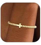 Gold Bracelets for Women 14K Gold Plated Beaded Bracelets Gold Stretch Bead Bracelet Handmade Bal...