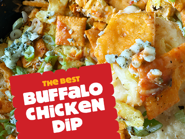 Close up of buffalo chicken dip made with Cheez-It crackers, The Best Buffalo Chicken Dip