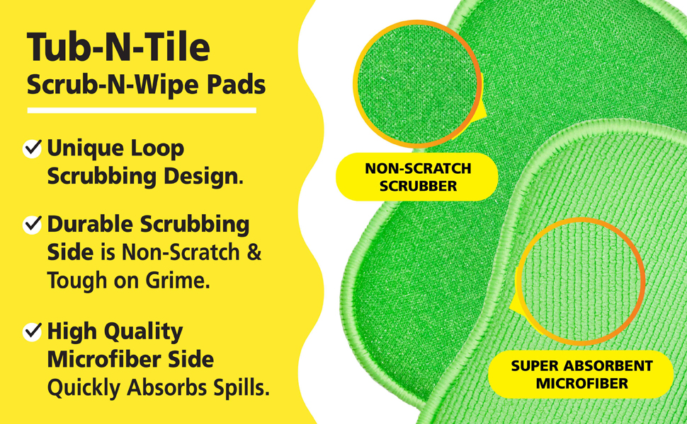 tuff scrub tub and tile wipe pads green durable design microfiber side