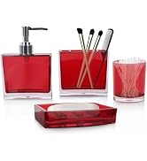 LGURT 4-Piece Bold Red Acrylic Bathroom Accessories Set — Soap Dispenser, Toothbrush Holder, Soap...
