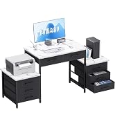 Pamray 63 Inch Computer Desk with 8 Drawers, Large Home Office Desk with Printer Shelves Sturdy S...