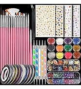 Teenitor Nail Art Kit with Butterfly Nail Stickers, Nail Art Brushes Set for Beginners with Fine ...
