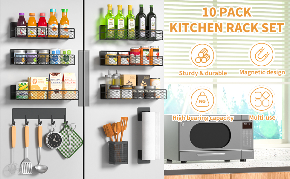 Magnetic Spice Rack for Refrigerator Organizer, Fridge Shelves,, Metal Magnetic Shelf Refrigerator