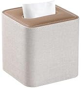 Cretkhp Square Linen Tissue Box Cover with Magnetic Closure, Modern PU Leather Tissue Box Holder ...