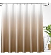 OLANLY Luxury Beige and White Ombre Shower Curtain Sets with 12 Hooks, Waterproof and Washable De...