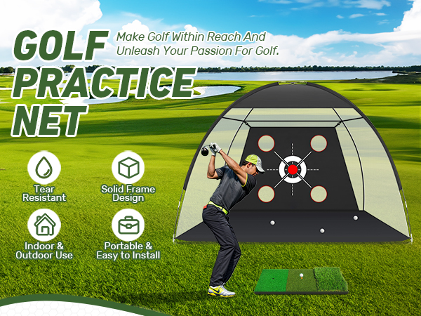 Golf Net, 10x7FT with Golf Practice Mat, Hitting Aid Nets Indoor– Gifts for Men/Dad/Him
