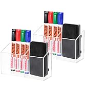 ECHSRT Acrylic Pen Holder 2-Pack With Megnetic, No-Adhesive Embedded Magnets,2-Compartment Dry Er...