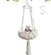 kathson Macrame Cat Hammock with Cushion,Handwoven Cats Bed,Hanging Indoor Boho Kitten Swing Beds...