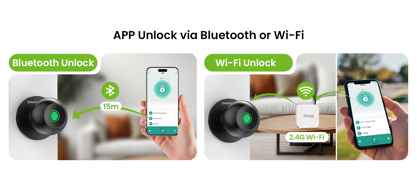 ghome smart door knob keypad fingerprint black for bedroom