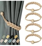 BEL AVENIR Jute Curtain Tiebacks Magnetic Woven Curtain Holdback Drapery Tie-Back (Jute-4Pack)