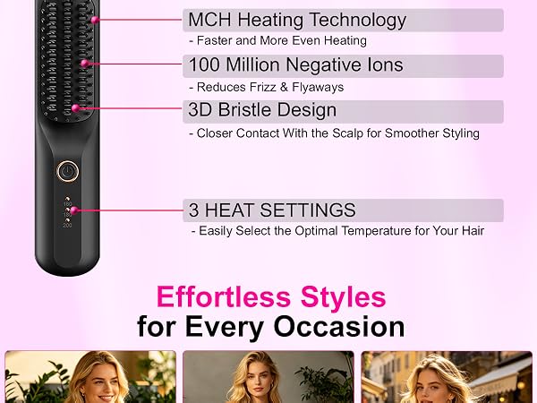 Quick Styling Cordless Heated Straightening Brush