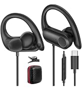 APETOO USB C Headphones with Earhook Mic & Volume Control, Workout Wired Earbuds HiFi Stereo Soun...