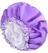 Shower Caps for Women, Terry Cloth Lined EVA Exterior Elastic and Reusable Bath Caps, Double Wate...