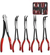 HAUTMEC 5Pcs 11Inch Heavy Duty Long Reach Pliers Set, Spring Loaded, Including Diagonal Cutting P...