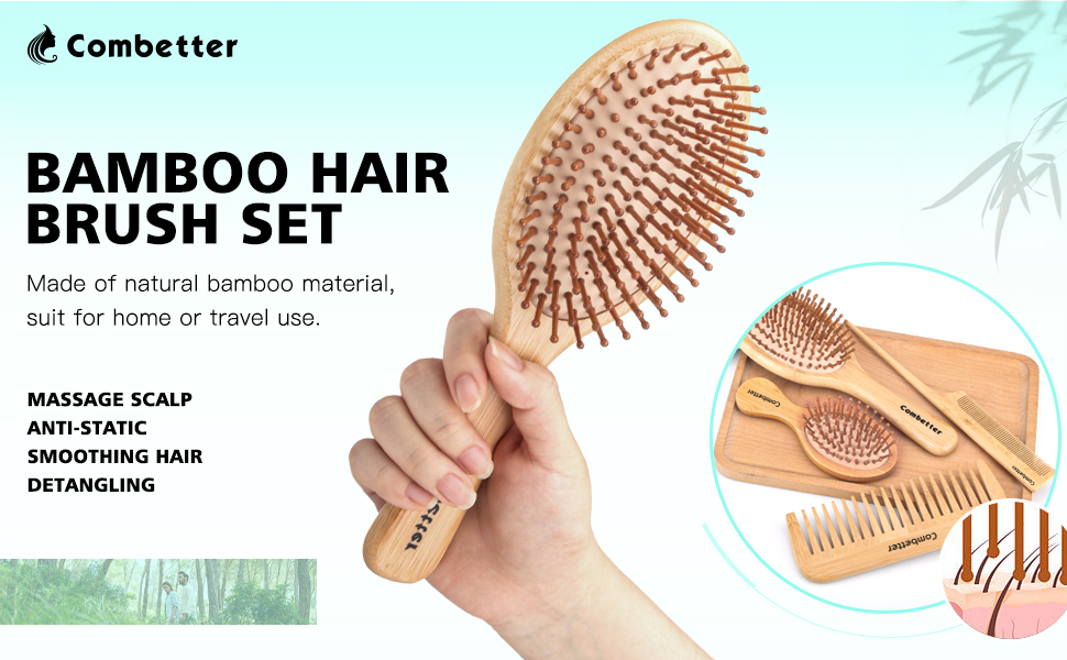 Bamboo hair brush set