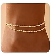 Gokeey Gold Anklets Bracelets for Women Waterproof,14K Gold Plated Dainty Layered Anklets Set Ank...