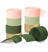 NICROHOME EUR Wedding Party Decorations, 8 Rolls Moss Sage Green Pink Crepe Paper Streamers for B...