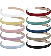 Wecoe Multicolored Narrow Satin Headbands, 10pcs Non Slip Fashion Hair Bands for Women & Girls' H...