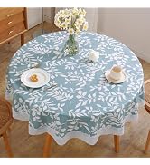 Jeloris Round Waterproof Vinyl Tablecloth with Flannel Backed Oil-Proof PVC Leaf Plastic Table Co...