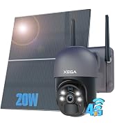 Xega 4G LTE Cellular Security Camera with 20W Solar Panel 20000mAh Built-in Battery - [24/7 Reco...