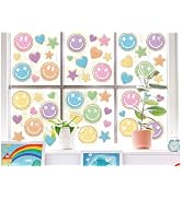 FYSUIMU 9 Sheet Smile Face Window Clings Pastel Embroidered Style Happy Face Reusable Window Deca...