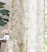 jinchan Linen Floral Curtains 84 Inch Farmhouse Country Flower Drapes Rustic Window Curtains Ligh...