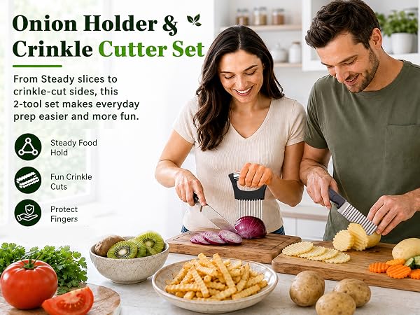 Onion Holder for Slicing & Crinkle Cutter