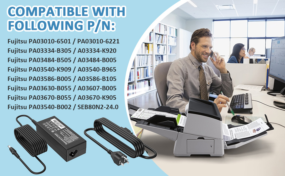 24V 3A 72W AC to DC Adapter Power Supply Replacement for Fujitsu Image Scanner FI-Series