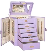 AKOZLIN Jewelry Box Organizer Functional Leather Jewelry Storage Case for Women Girls Ring Neckla...